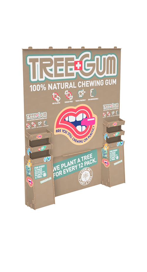 Stoisko sklepowe z tektury – przykład  realizacji dla Tree Gum - przykład produktu